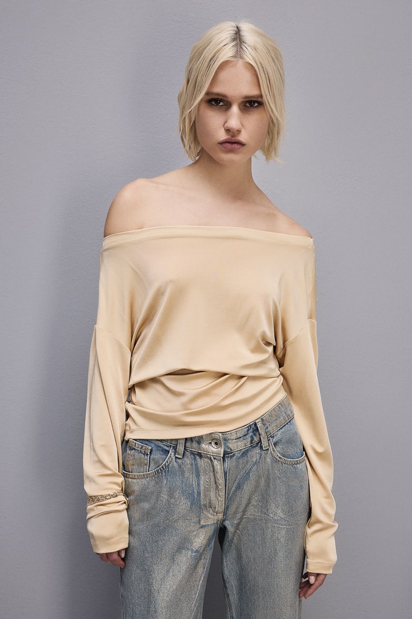 Patrizia Pepe Jersey Dropped Shoulder Sweater Bege | 0415-VLXYA