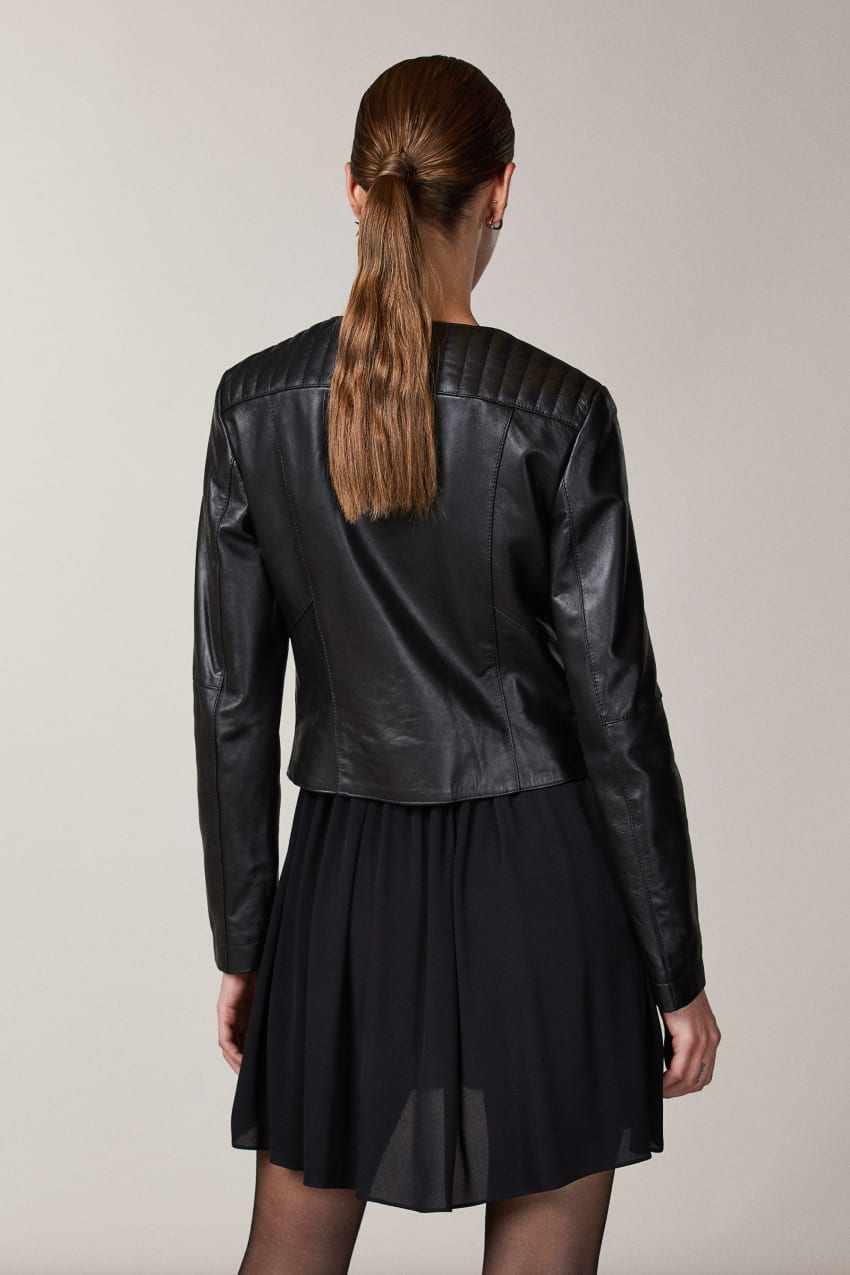 Patrizia Pepe Leather Biker Jacket With Top-stitching Pretas | 2041-ROMDG