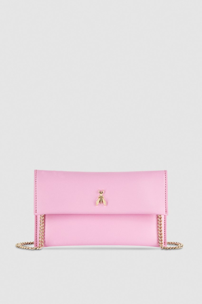 Patrizia Pepe Leather Clutch Bag With Chain Shoulder Strap Rosa | 0276-THVNY