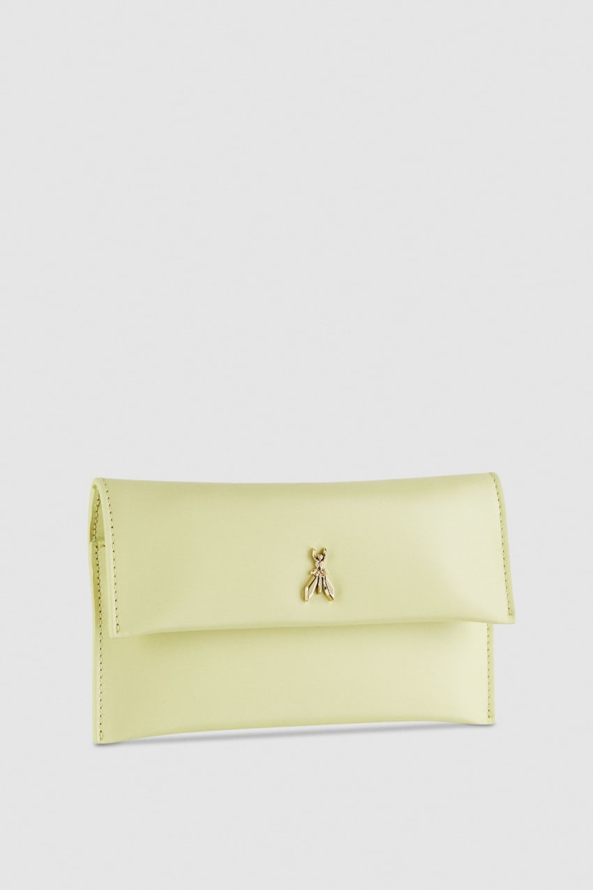 Patrizia Pepe Leather Clutch Bag With Chain Shoulder Strap Amarelas | 0792-FXUWY