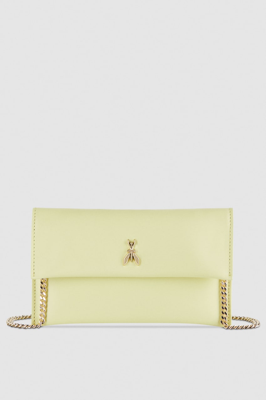 Patrizia Pepe Leather Clutch Bag With Chain Shoulder Strap Amarelas | 0792-FXUWY