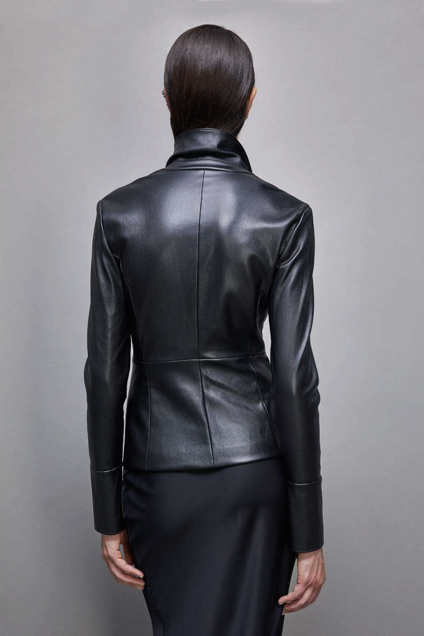 Patrizia Pepe Leather-effect Overshirt Jacket Pretas | 0914-GNKCD