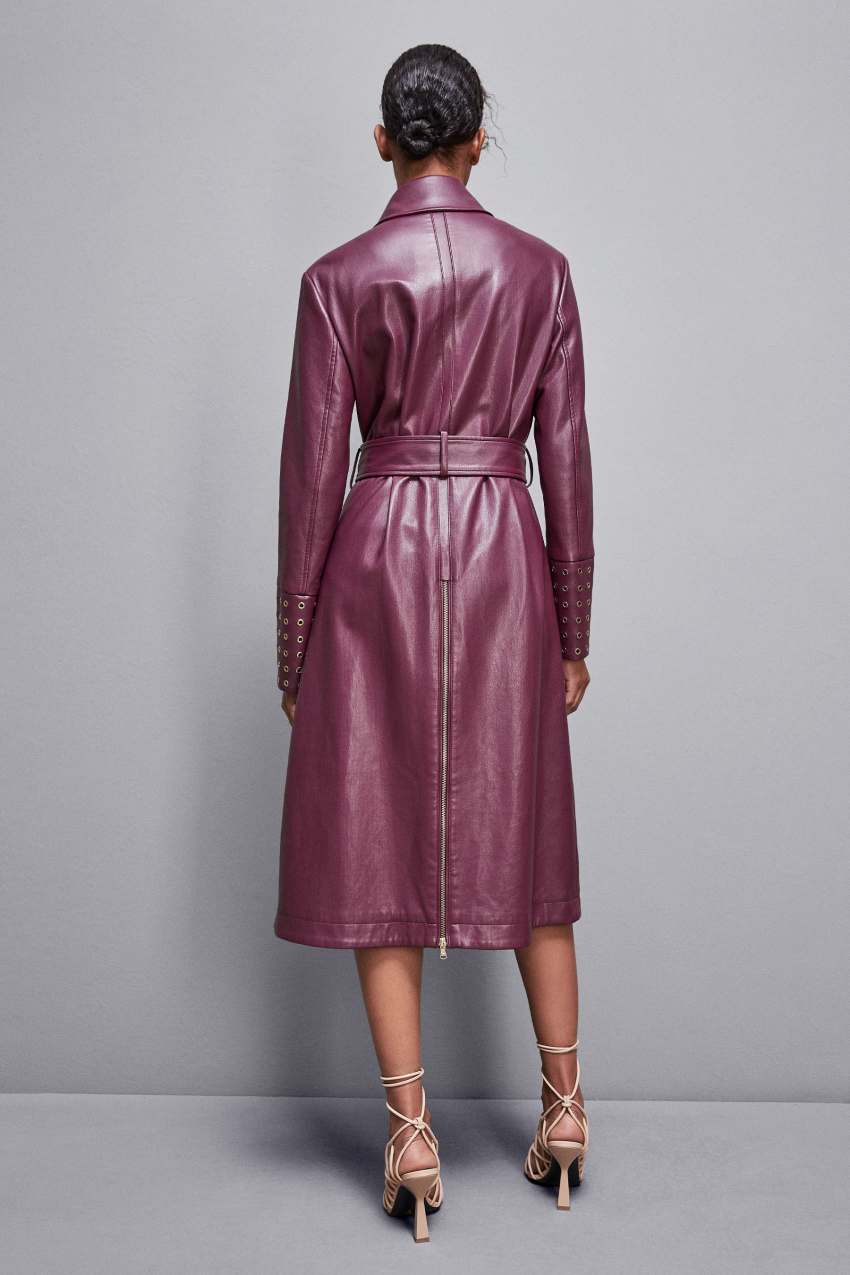 Patrizia Pepe Long Faux Leather Trench Coat With Zipper Roxo | 5102-BNWDU