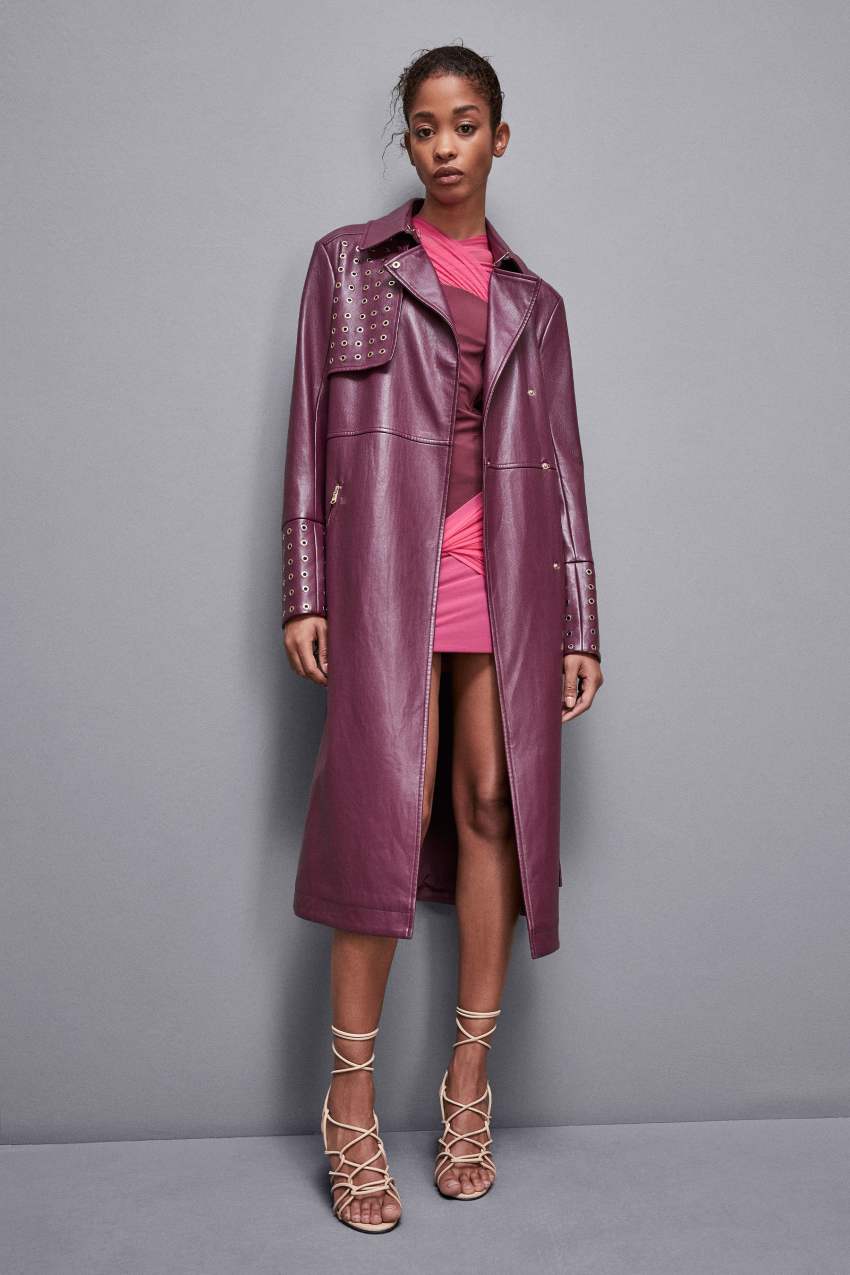 Patrizia Pepe Long Faux Leather Trench Coat With Zipper Roxo | 5102-BNWDU