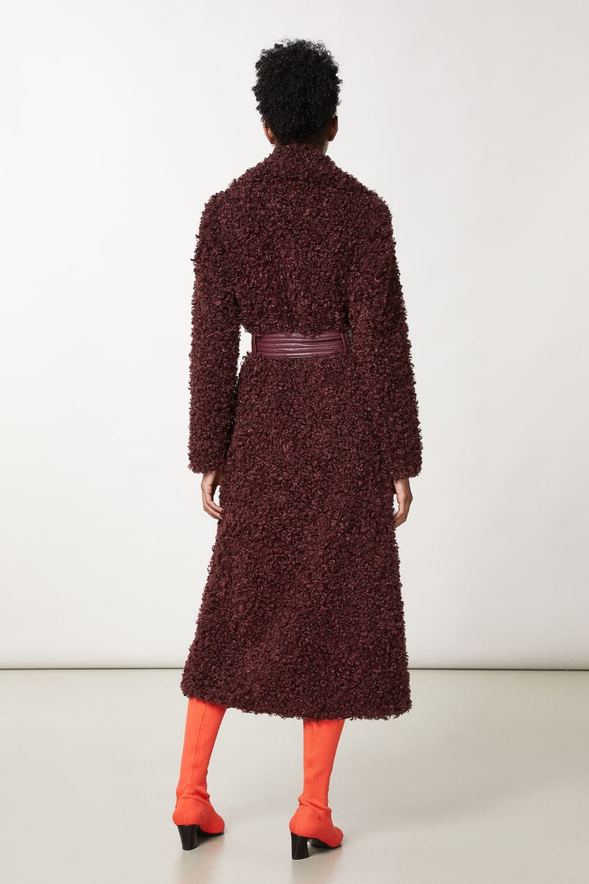 Patrizia Pepe Long Fluffy Coat With Belt Roxo | 9687-WKVGL