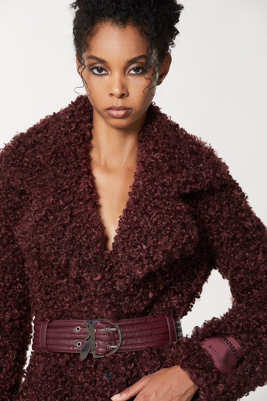 Patrizia Pepe Long Fluffy Coat With Belt Roxo | 9687-WKVGL