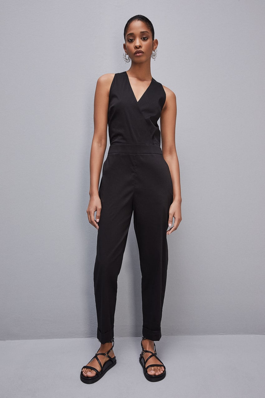 Patrizia Pepe Long Jumpsuit In Stretch Cotton-blend Poplin Pretas | 4720-CQMEL