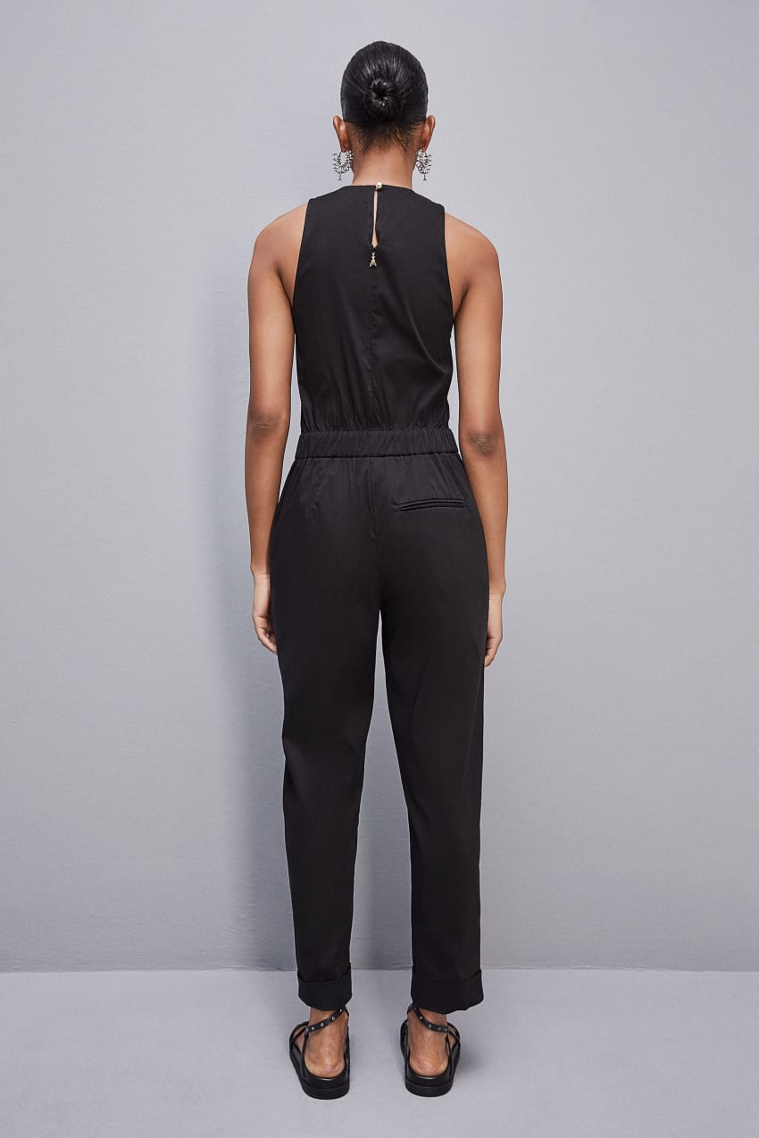 Patrizia Pepe Long Jumpsuit In Stretch Cotton-blend Poplin Pretas | 4720-CQMEL