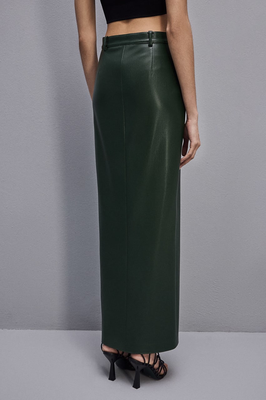 Patrizia Pepe Long Skirt In Coated Fabric Verdes | 6201-JOSVQ