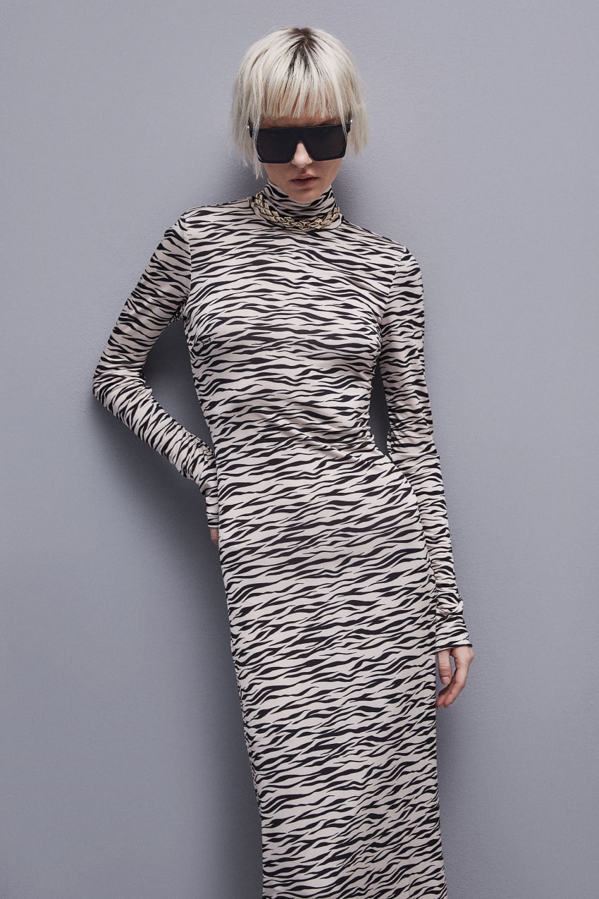 Patrizia Pepe Long Slim Fit Dress Animalier | 2468-YAINJ