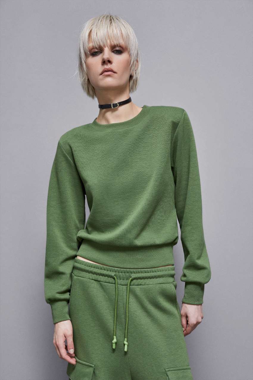 Patrizia Pepe Long-sleeved Cotton Sweatshirt Verdes | 6194-KRBWQ