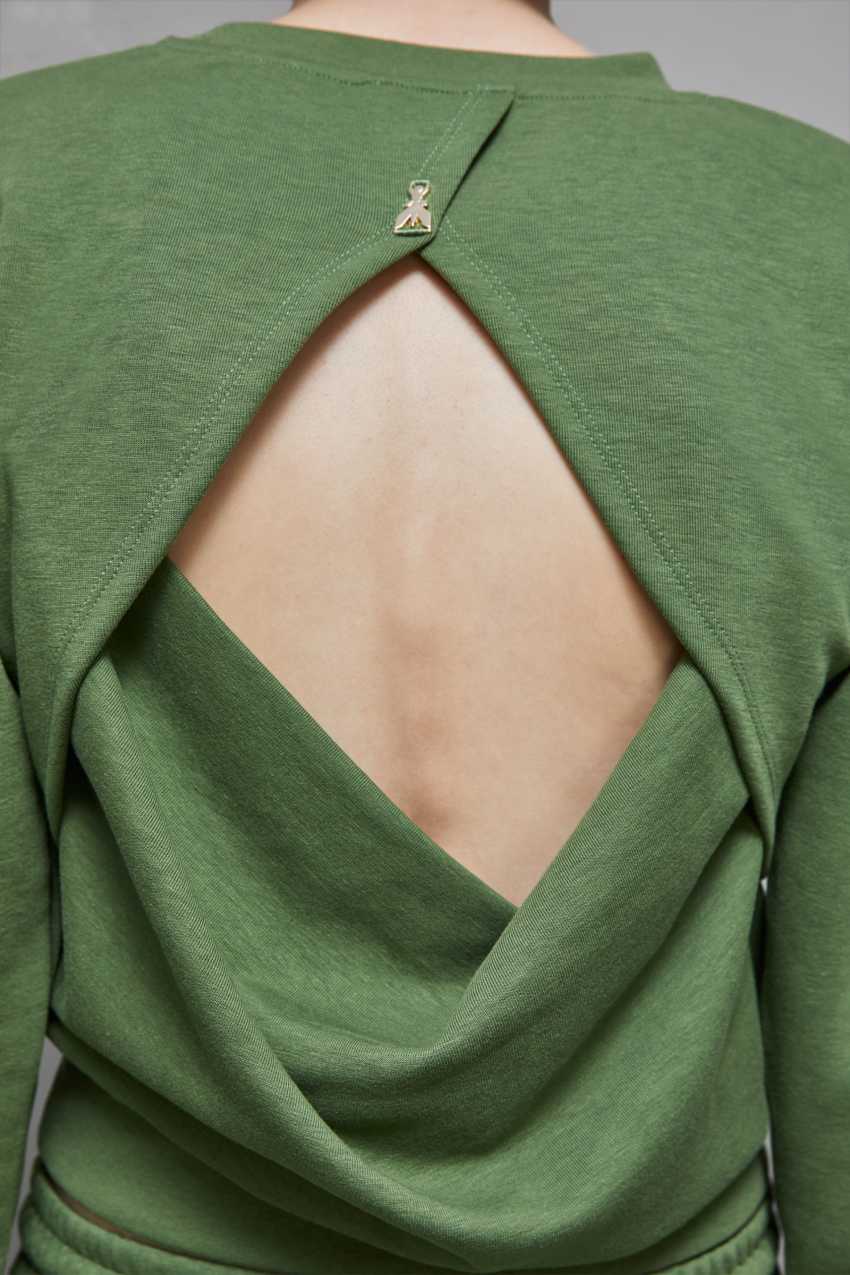 Patrizia Pepe Long-sleeved Cotton Sweatshirt Verdes | 6194-KRBWQ