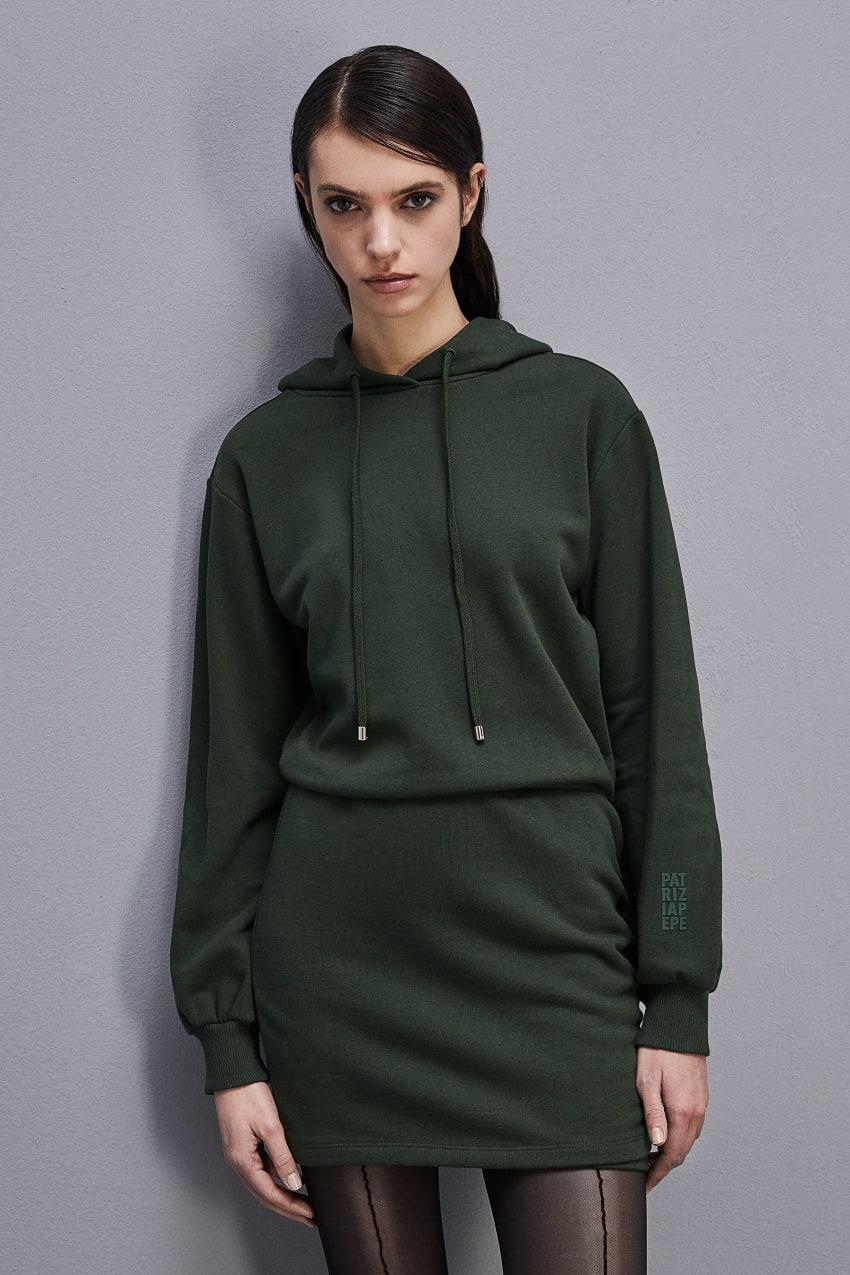 Patrizia Pepe Long-sleeved Fleece Dress Verdes | 2340-WPOHT