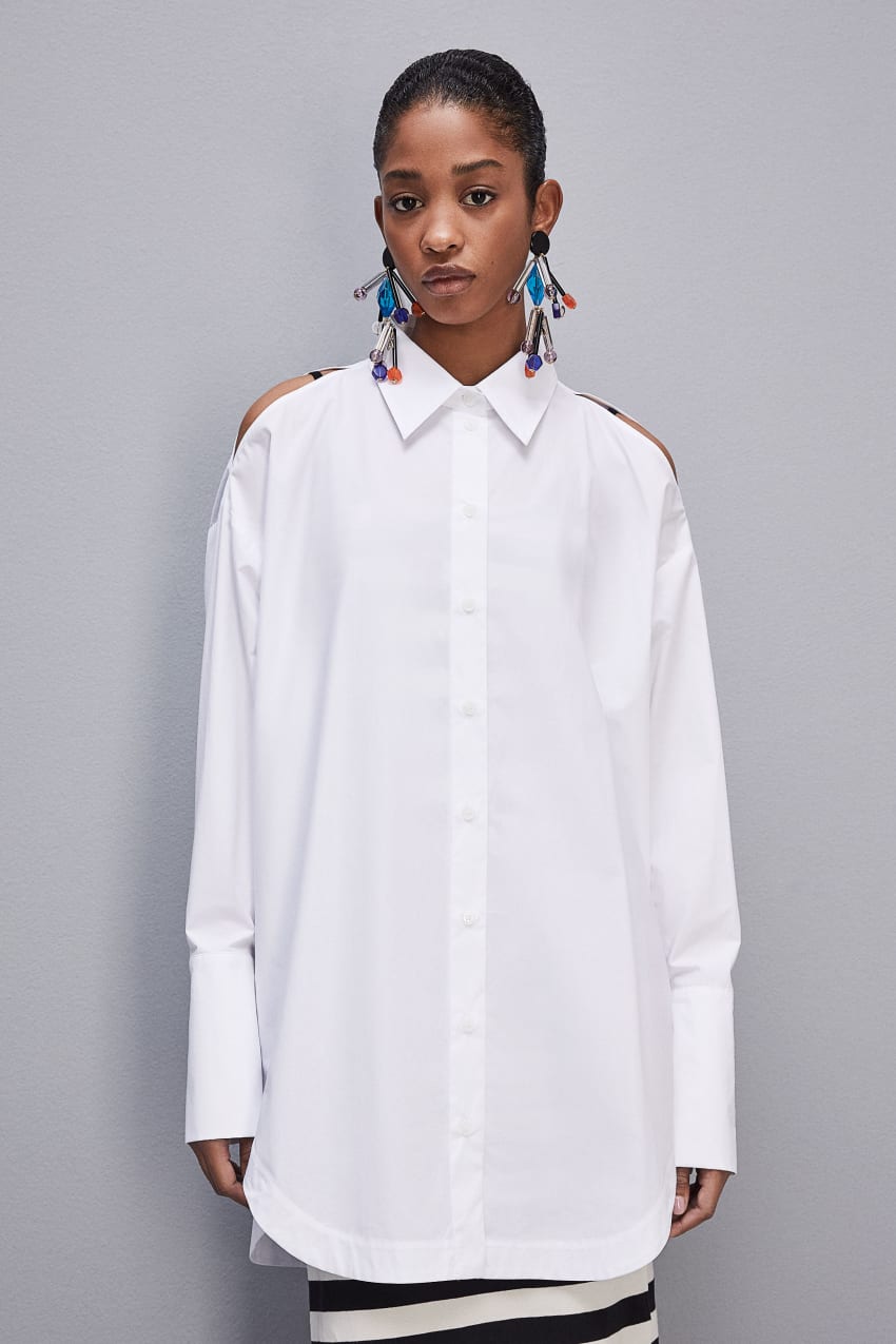 Patrizia Pepe Long-sleeved Oversized Cotton Shirt Branco | 9758-JZIRA