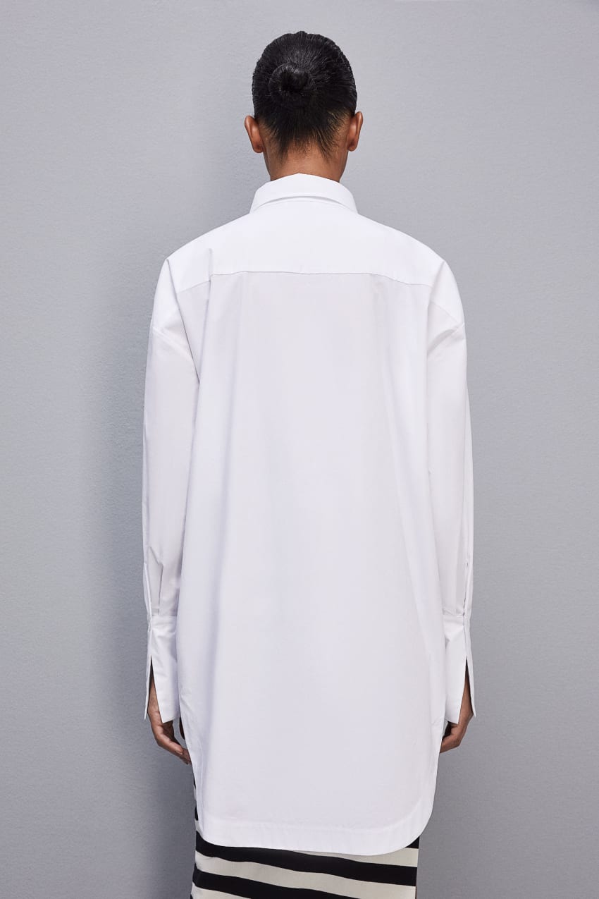 Patrizia Pepe Long-sleeved Oversized Cotton Shirt Branco | 9758-JZIRA