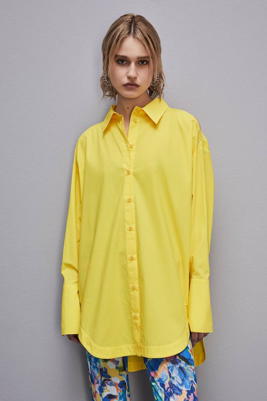 Patrizia Pepe Long-sleeved Oversized Cotton Shirt Amarelas | 5780-YSNAK