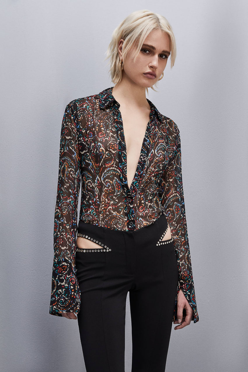 Patrizia Pepe Long-sleeved Printed Shirt Pretas | 3248-NJBVT