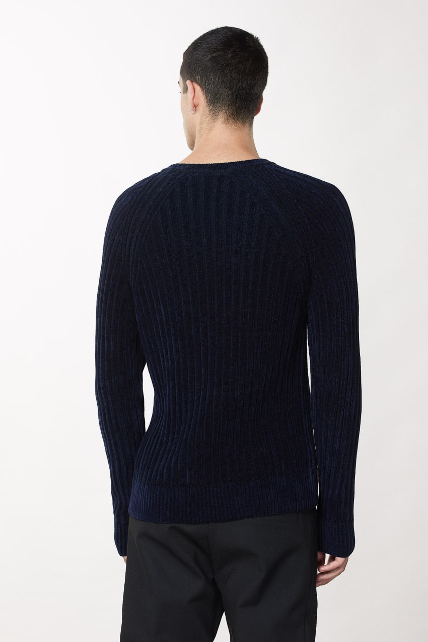 Patrizia Pepe Long-sleeved Ribbed Sweater Azuis | 4530-UXJOC