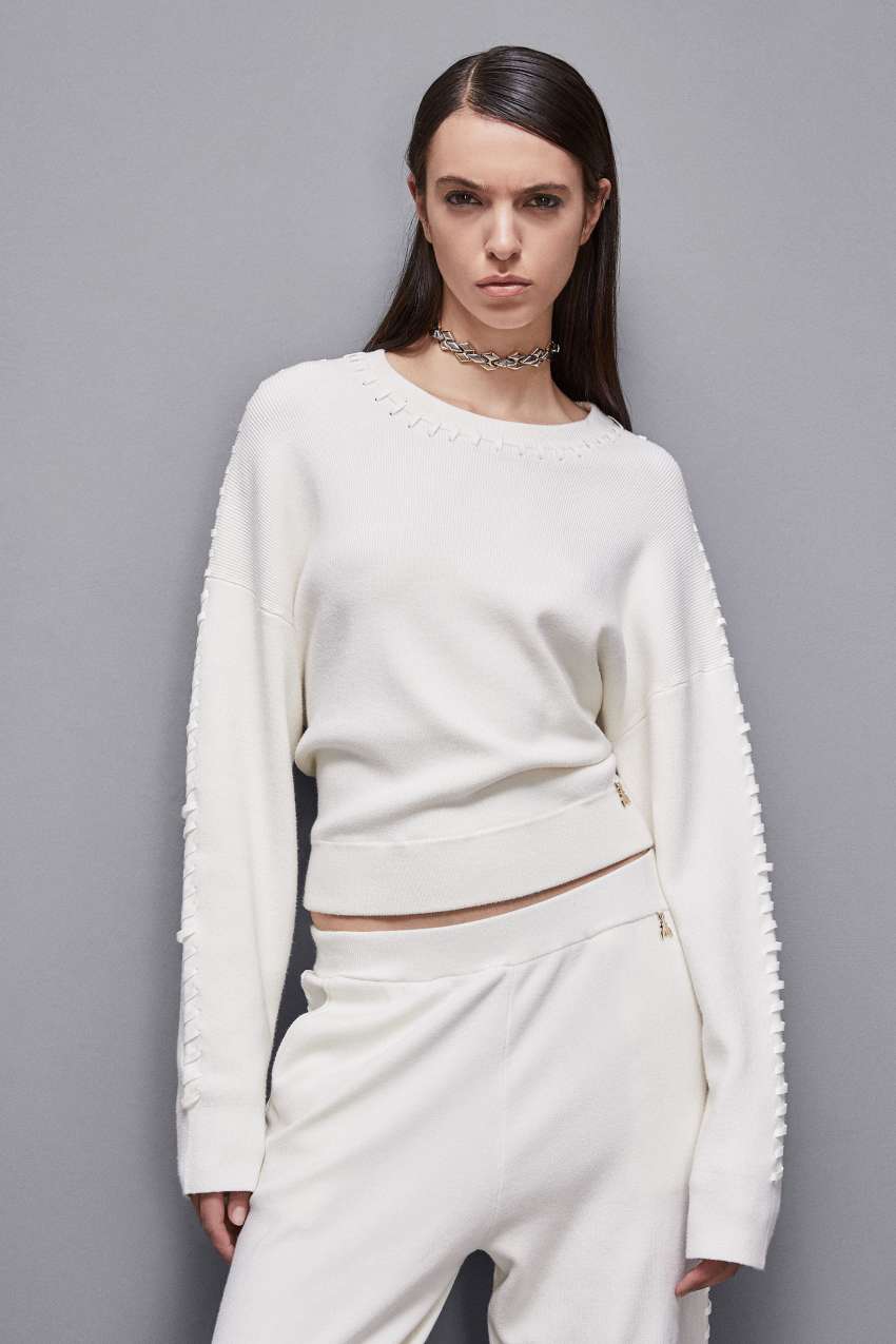 Patrizia Pepe Long-sleeved Viscose Blend Sweater Branco | 7694-TGEKJ