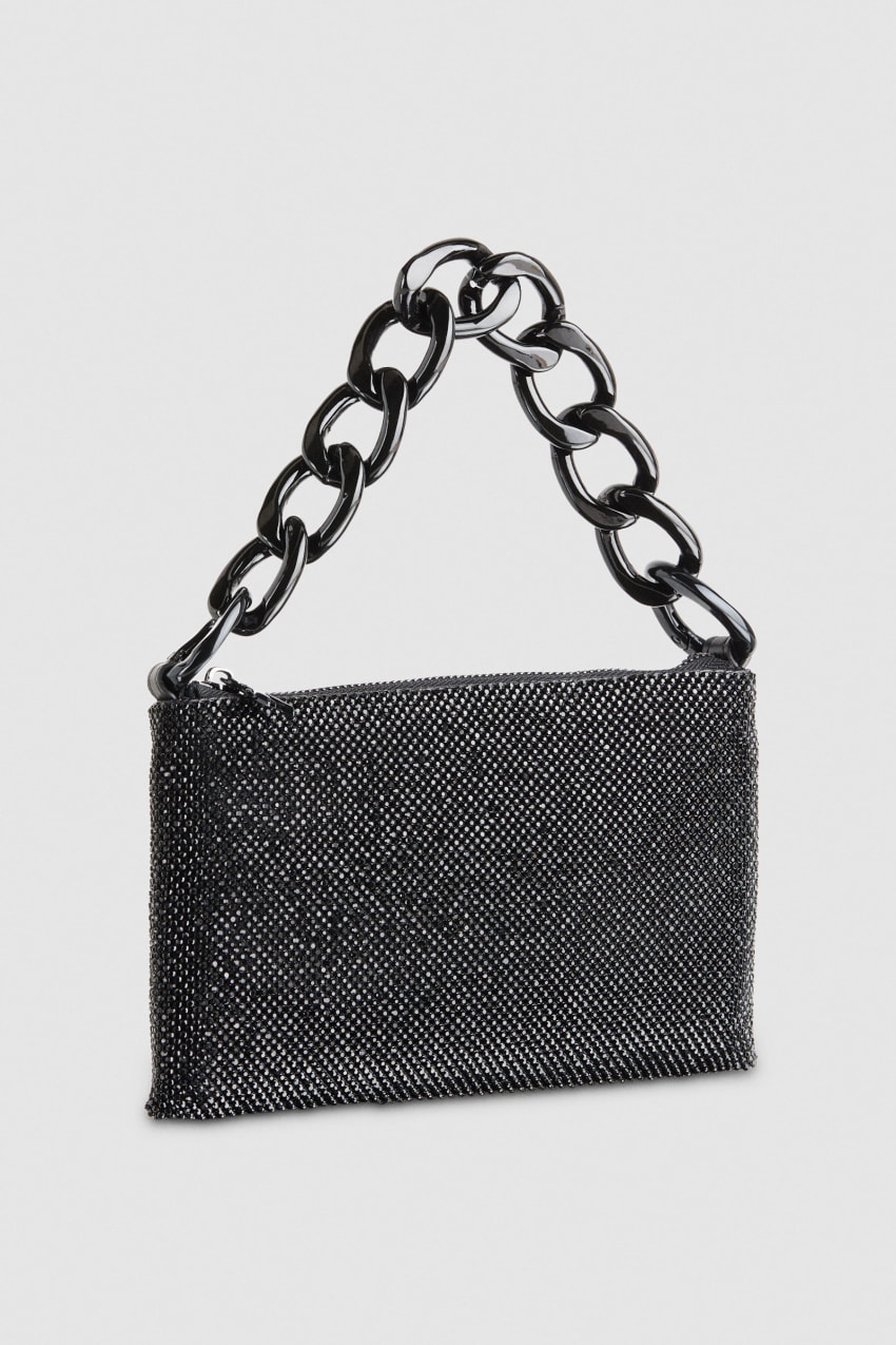 Patrizia Pepe Maxichain Rhinestone Clutch Bag Pretas | 9102-ZQDVY