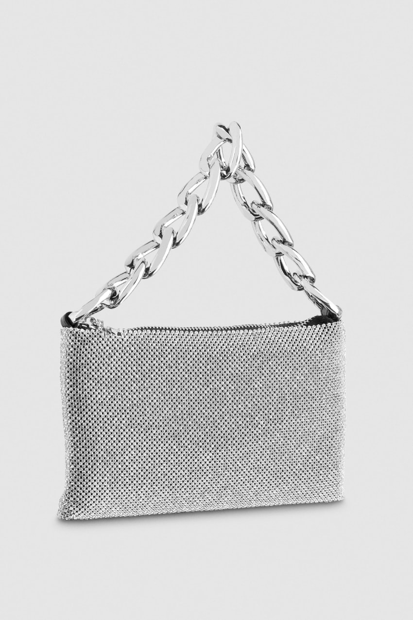 Patrizia Pepe Maxichain Rhinestone Clutch Bag Prateadas | 3147-QIHCR