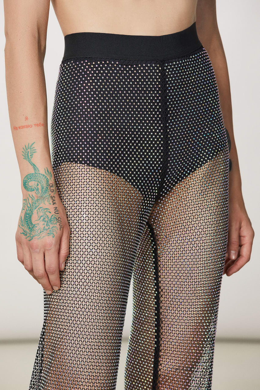 Patrizia Pepe Mesh Pants With Rhinestones Pretas | 9078-NRCXA