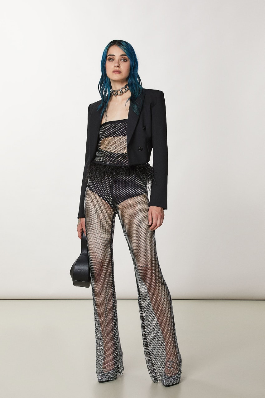 Patrizia Pepe Mesh Pants With Rhinestones Pretas | 9078-NRCXA