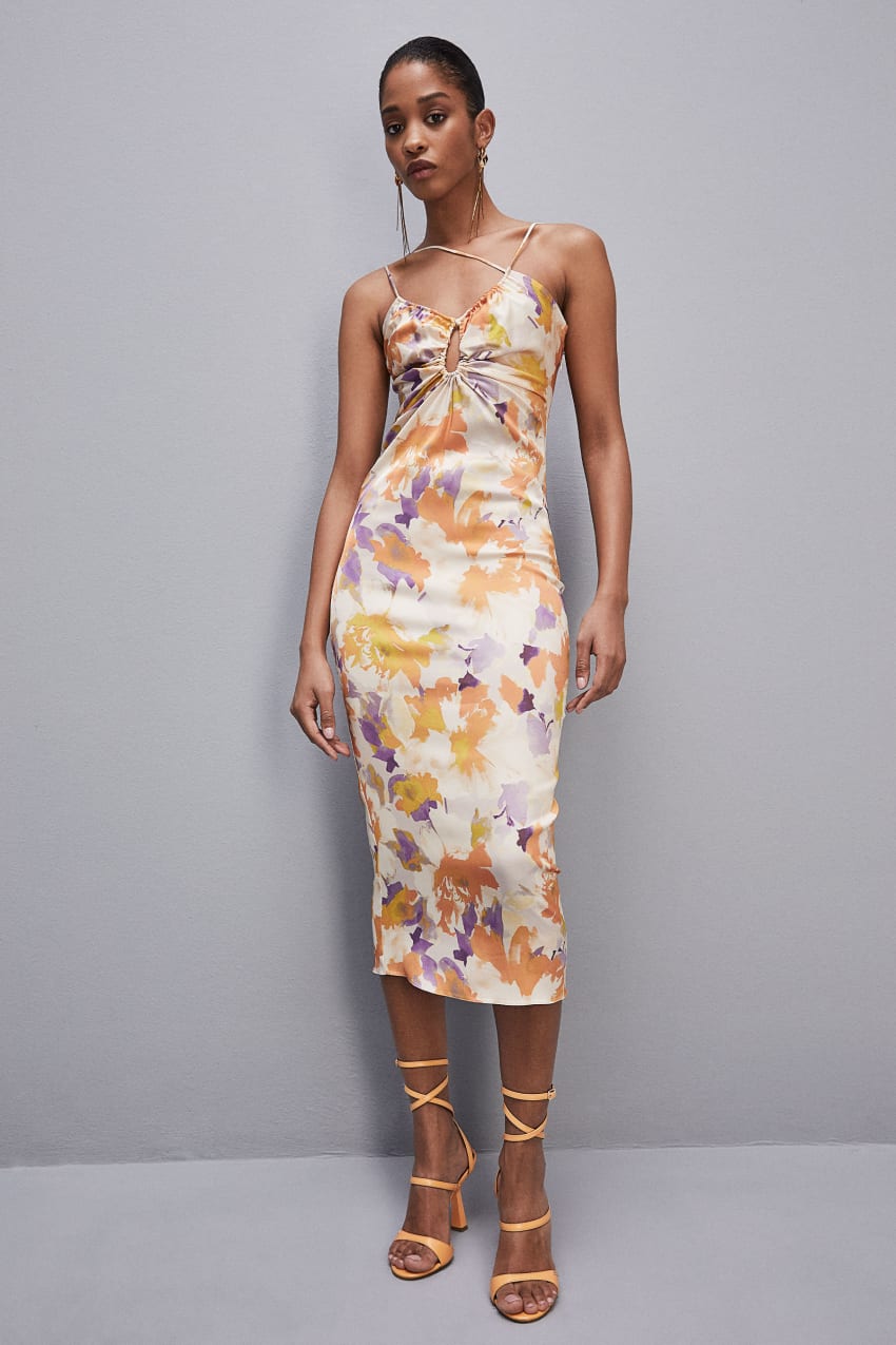 Patrizia Pepe Midi Dress With Cut-out And Asymmetrical Straps Multicoloridas | 2813-EYIMC