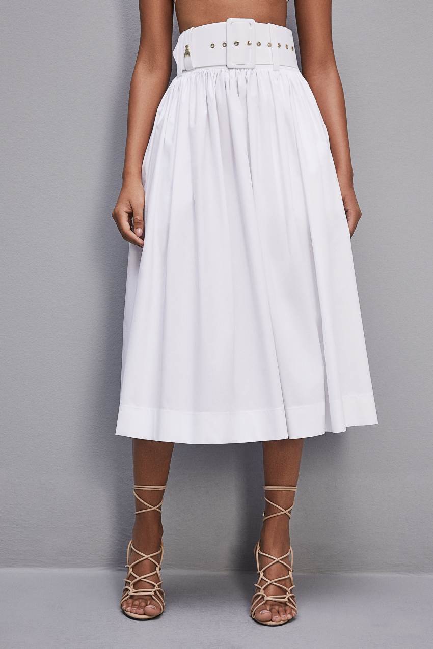 Patrizia Pepe Midi Flared Skirt With Belt Branco | 0362-DVRQH