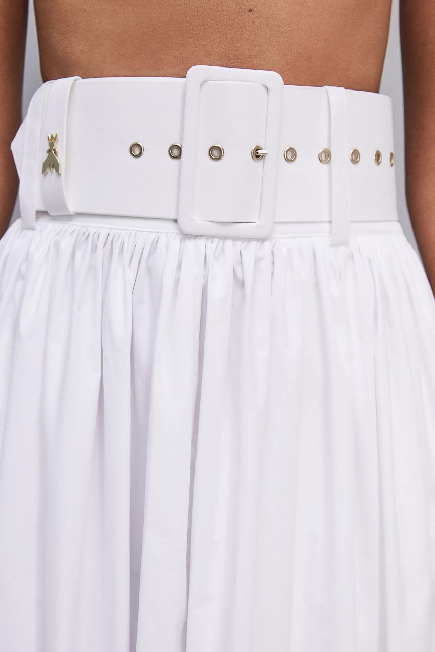 Patrizia Pepe Midi Flared Skirt With Belt Branco | 0362-DVRQH