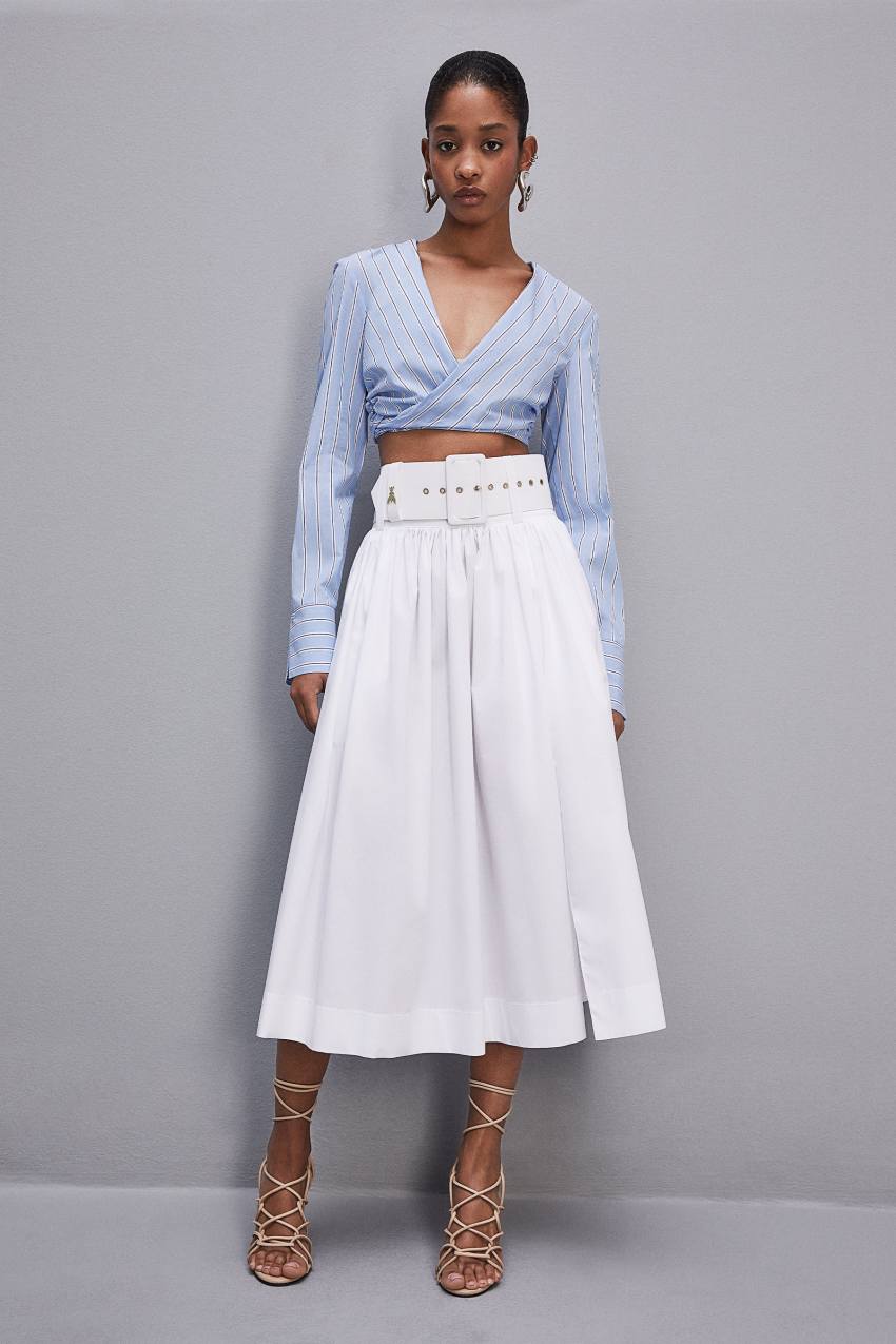 Patrizia Pepe Midi Flared Skirt With Belt Branco | 0362-DVRQH