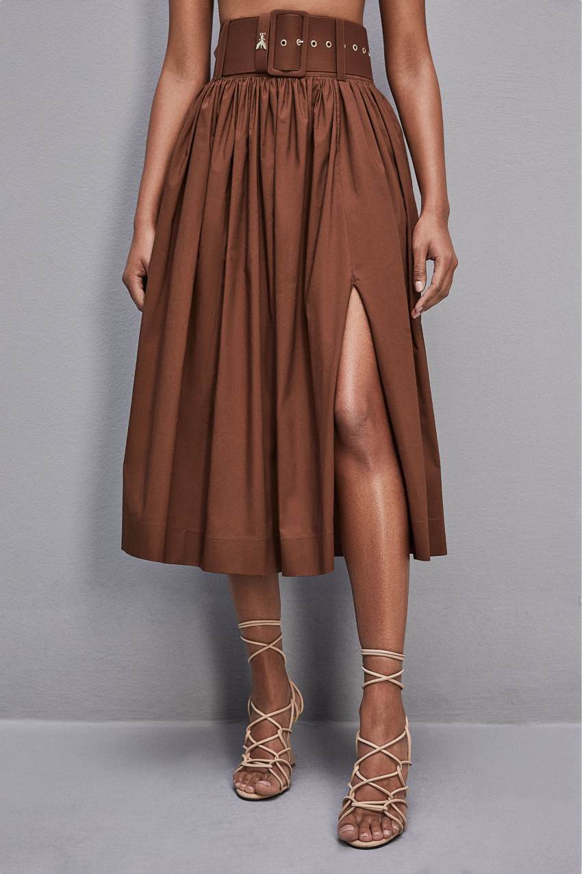 Patrizia Pepe Midi Flared Skirt With Belt Marrom | 7061-SATZJ