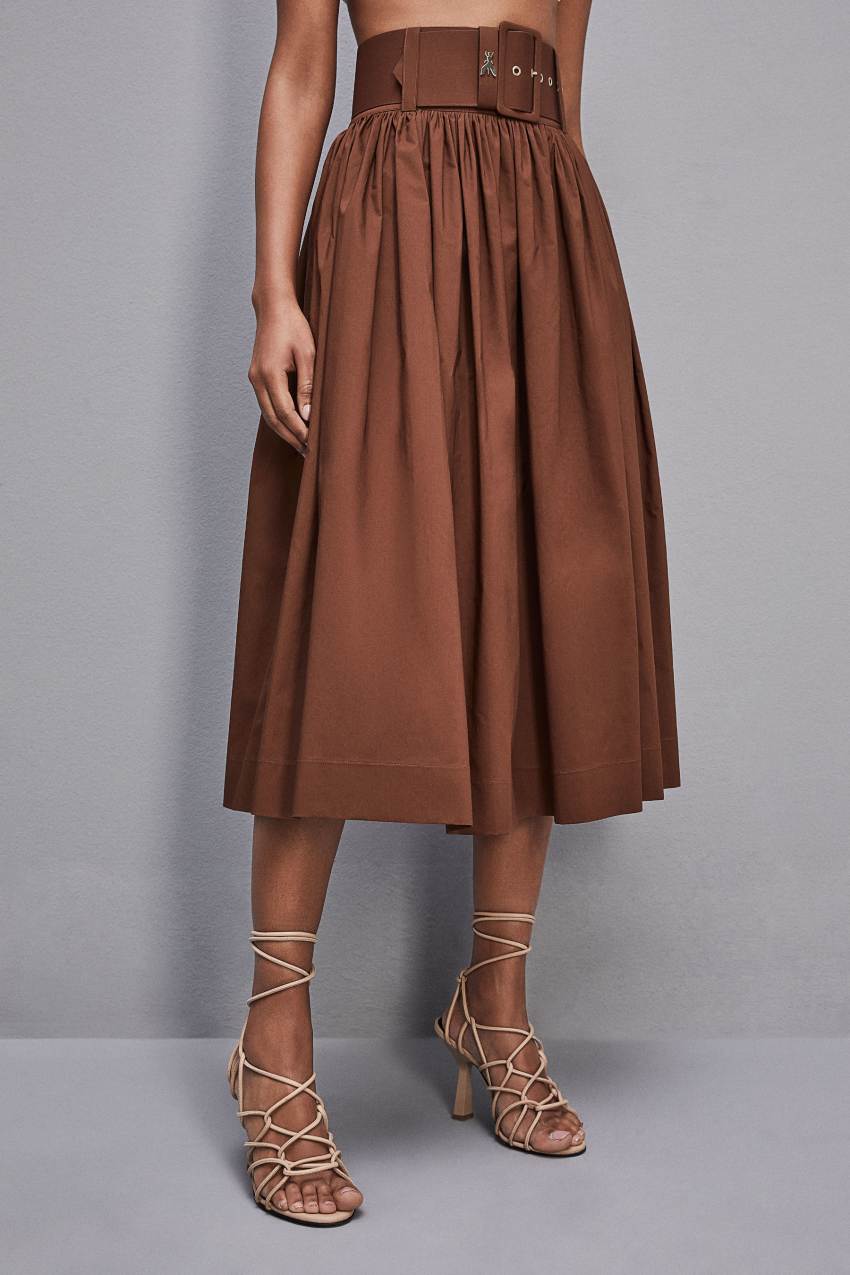 Patrizia Pepe Midi Flared Skirt With Belt Marrom | 7061-SATZJ