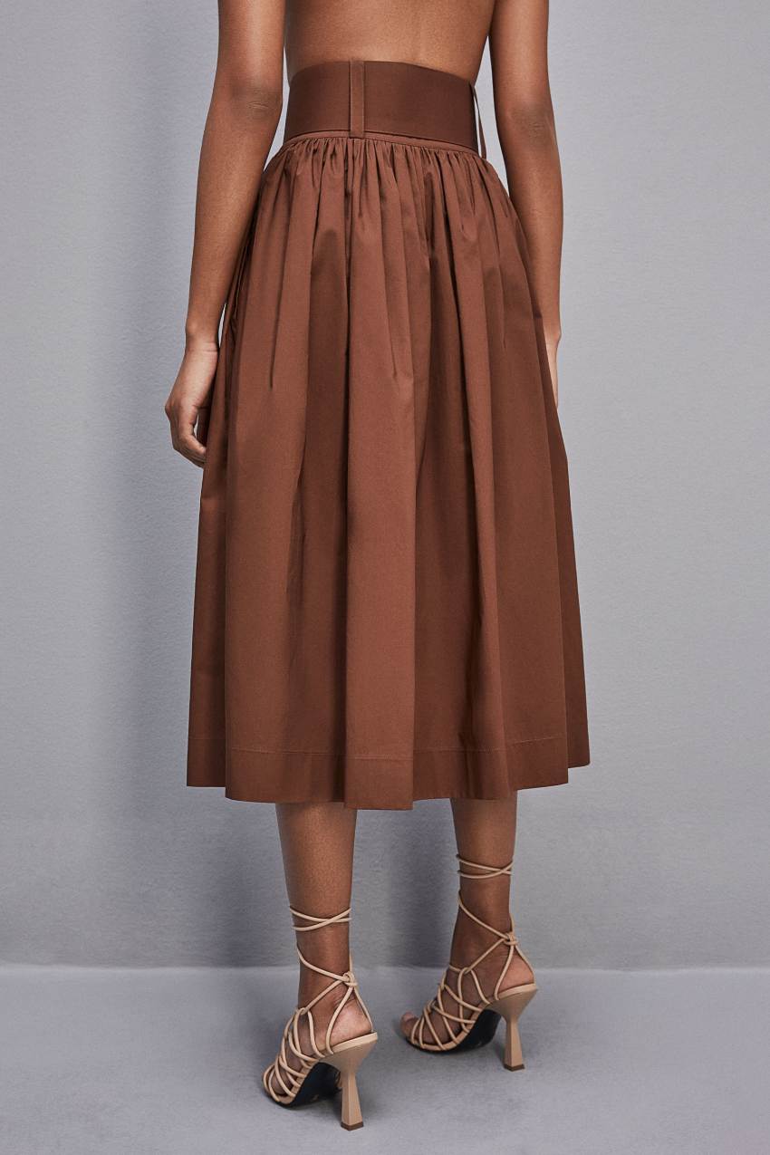 Patrizia Pepe Midi Flared Skirt With Belt Marrom | 7061-SATZJ