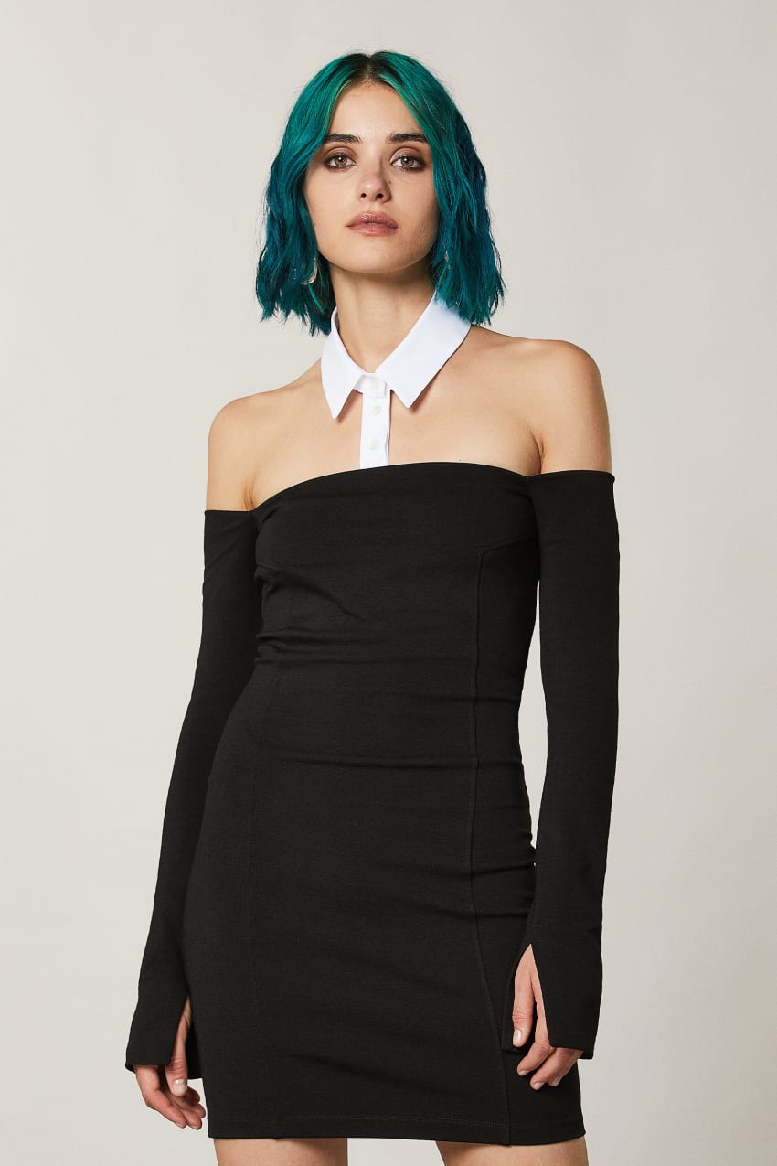 Patrizia Pepe Mini Sheath Dress With Collar Pretas | 2835-GEOWR