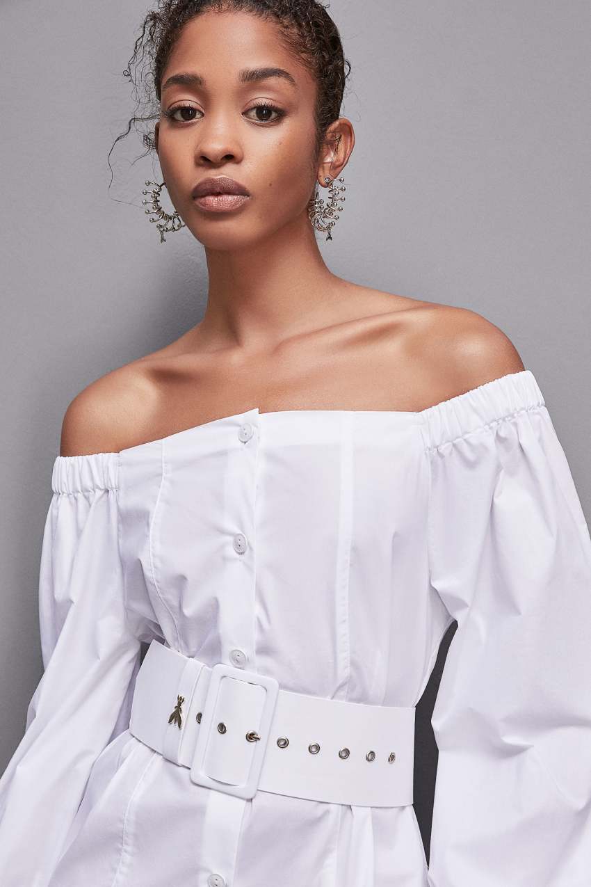 Patrizia Pepe Off-shoulder Dress With Belt Branco | 3014-XCKAP