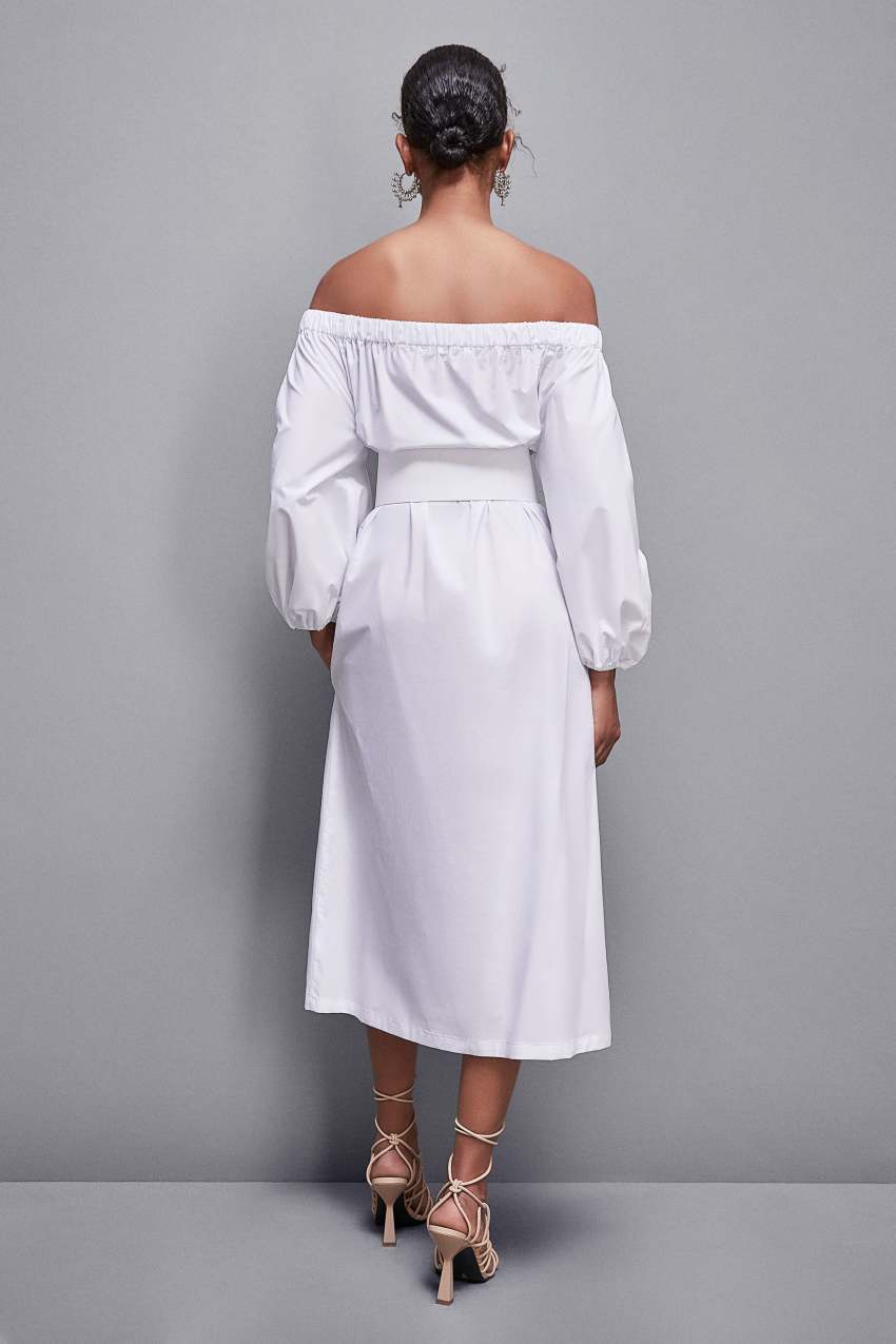 Patrizia Pepe Off-shoulder Dress With Belt Branco | 3014-XCKAP