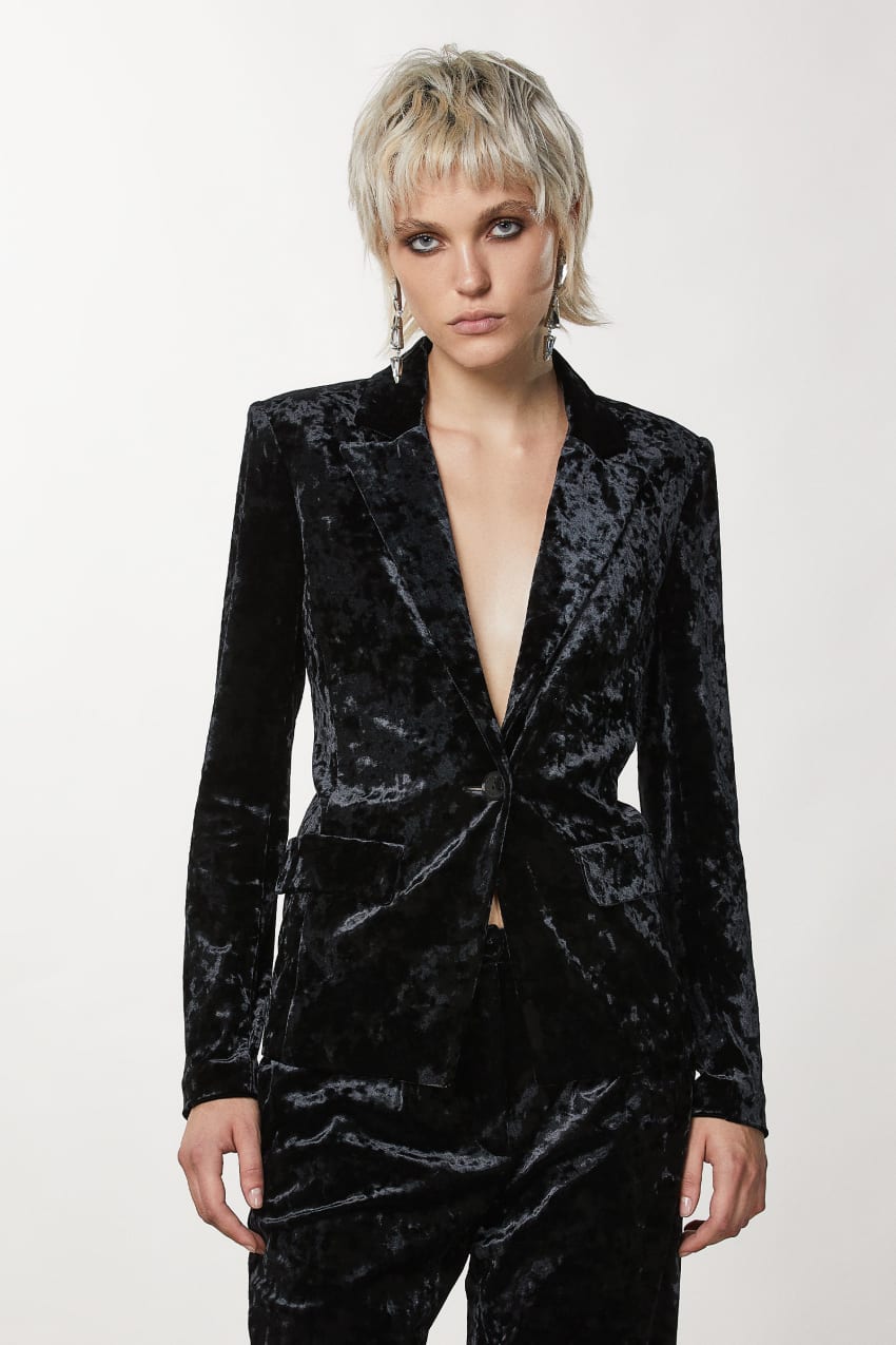 Patrizia Pepe One-button Velvet Jacket Pretas | 6904-NHSAY