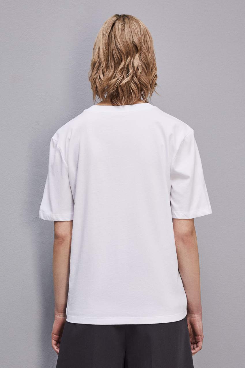 Patrizia Pepe Organic Cotton T-shirt Branco | 3456-QATJO