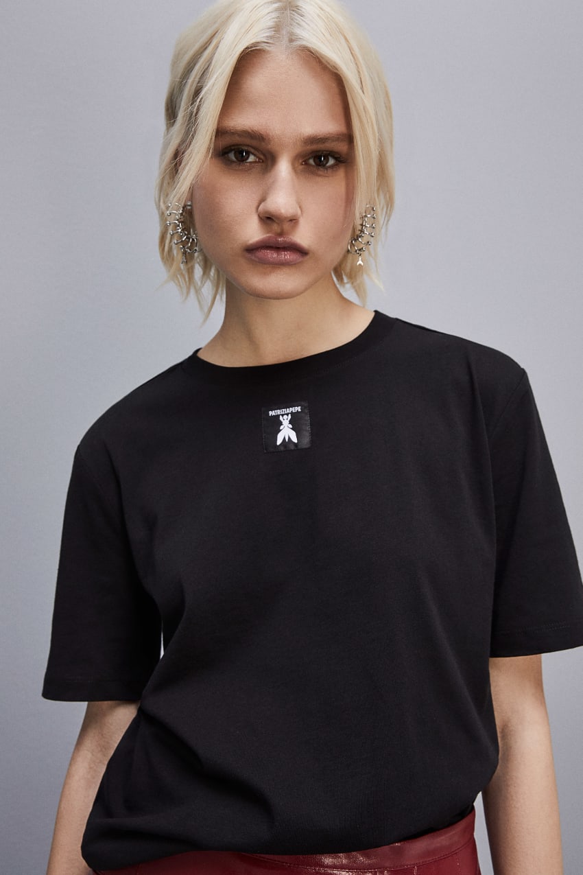 Patrizia Pepe Organic Cotton T-shirt Pretas | 2830-XJZQM