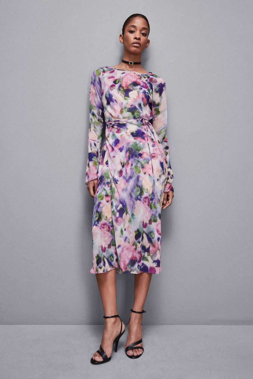 Patrizia Pepe Patterned Chiffon Midi Dress Multicoloridas | 7309-WLNXV