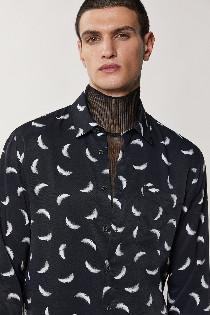 Patrizia Pepe Patterned Shirt With Breast Pocket Pretas | 2309-HMCNB