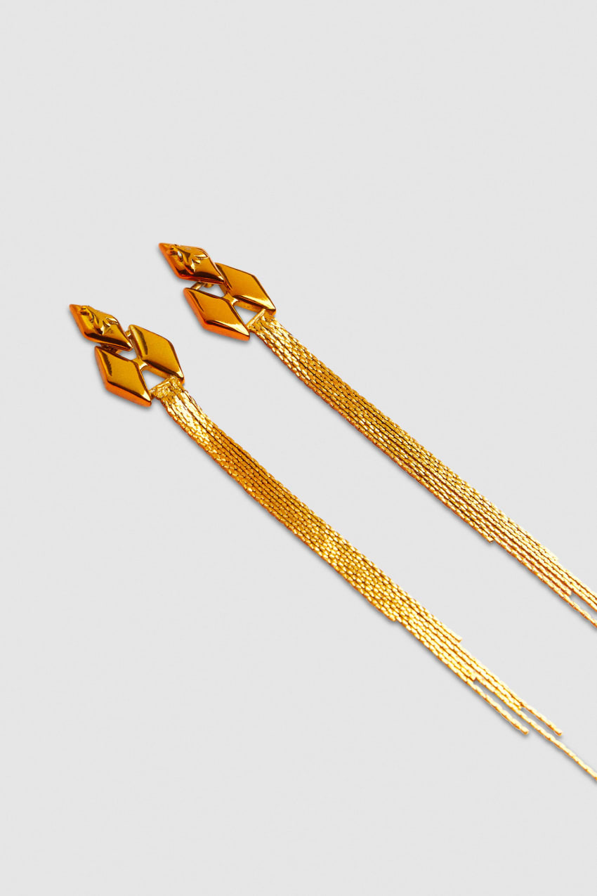 Patrizia Pepe Pendant Earrings With Micro Fly Links And Metal Fringing Laranja | 7640-RQUJN