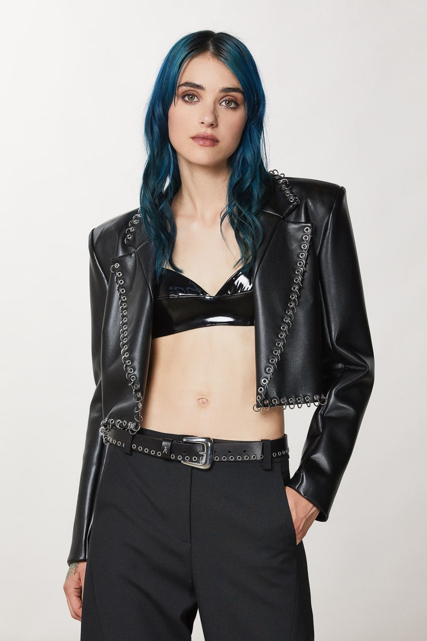 Patrizia Pepe Post Punk Cropped Jacket Pretas | 3024-NUWZM