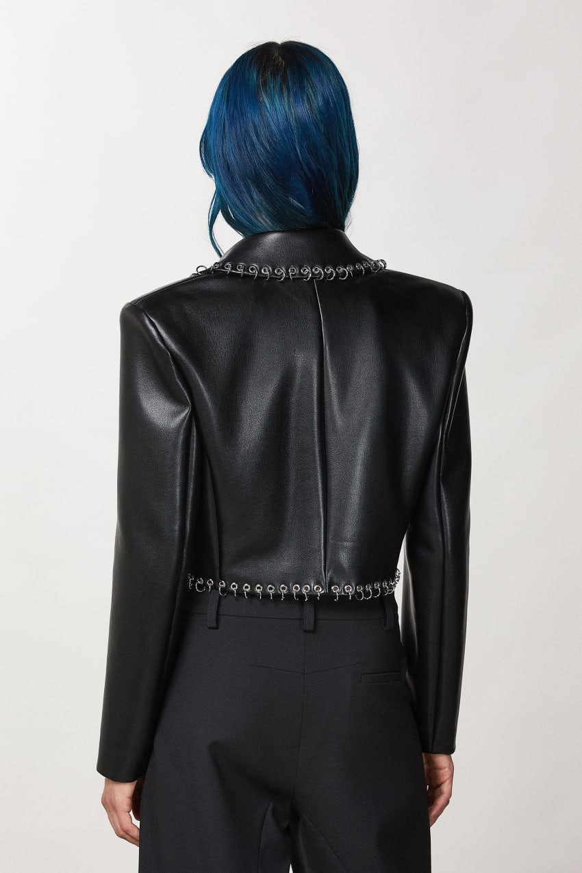 Patrizia Pepe Post Punk Cropped Jacket Pretas | 3024-NUWZM