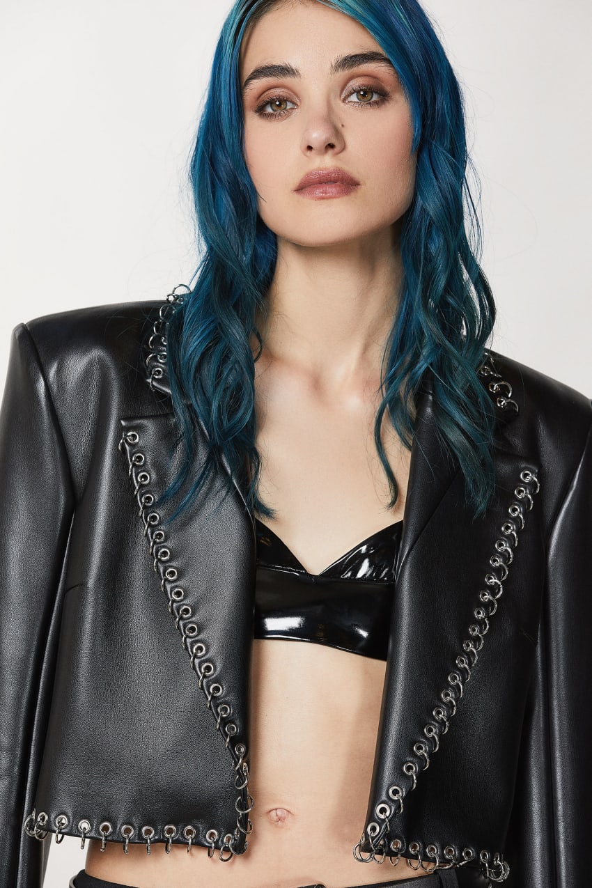 Patrizia Pepe Post Punk Cropped Jacket Pretas | 3024-NUWZM