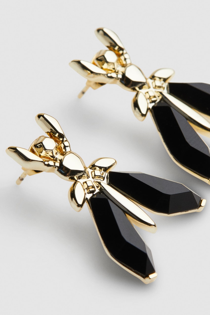 Patrizia Pepe Precious Fly Earrings With Stones Pretas | 9186-DABMF