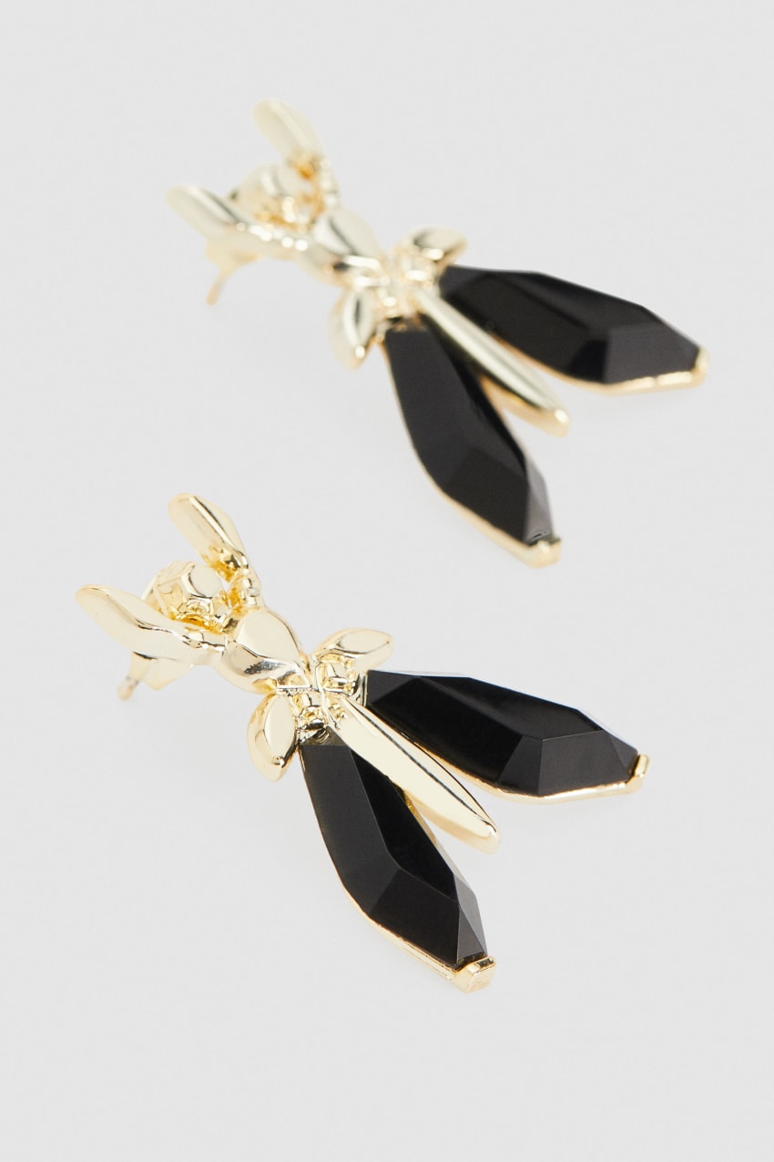 Patrizia Pepe Precious Fly Earrings With Stones Pretas | 9186-DABMF