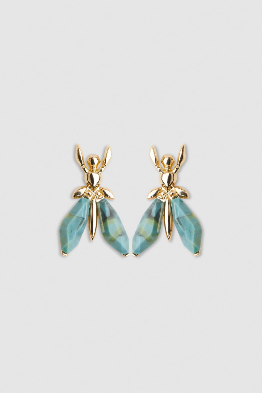 Patrizia Pepe Precious Fly Earrings With Stones Verdes | 6795-UEARW