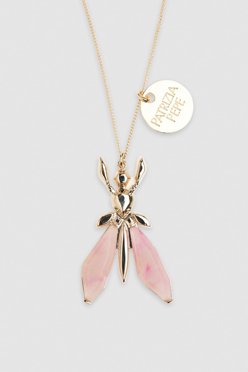 Patrizia Pepe Precious Fly Necklace With Stones Rosa | 6890-LXFNM